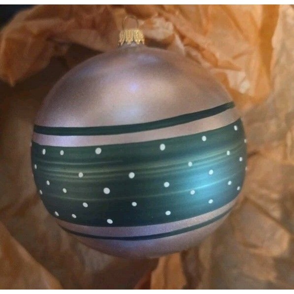 Valliancourt Glass Ball Ornament Vtg Christmas Polka Dots Green Mauve